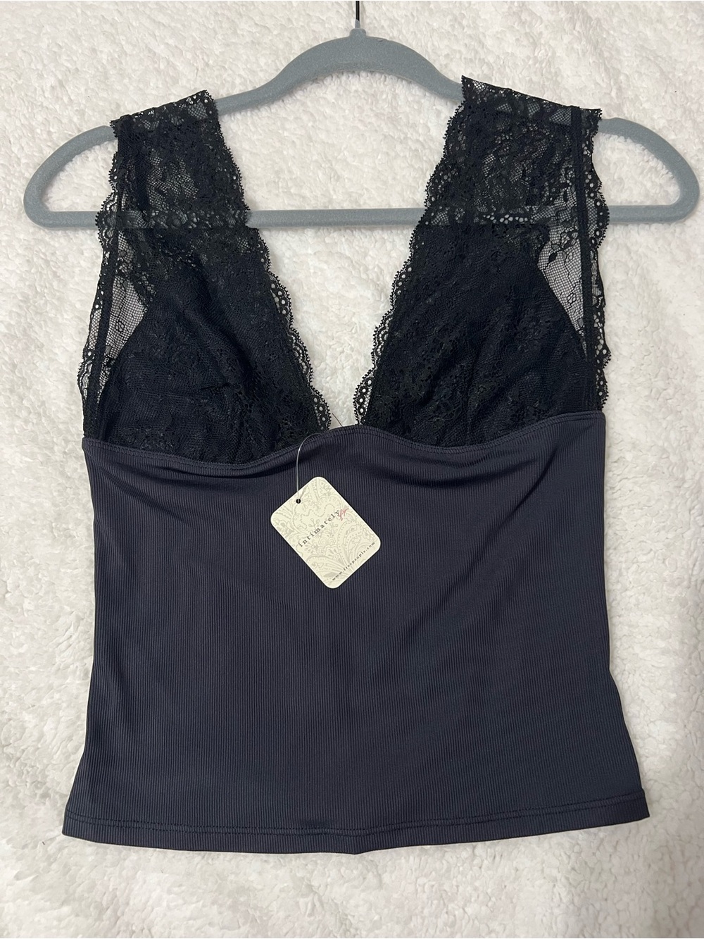 Free People Black Lace Ribbed Camisole